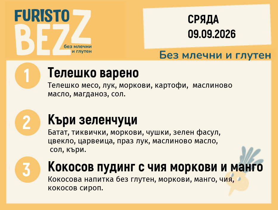 Меню без млечни и глутен 09.09 200гр.