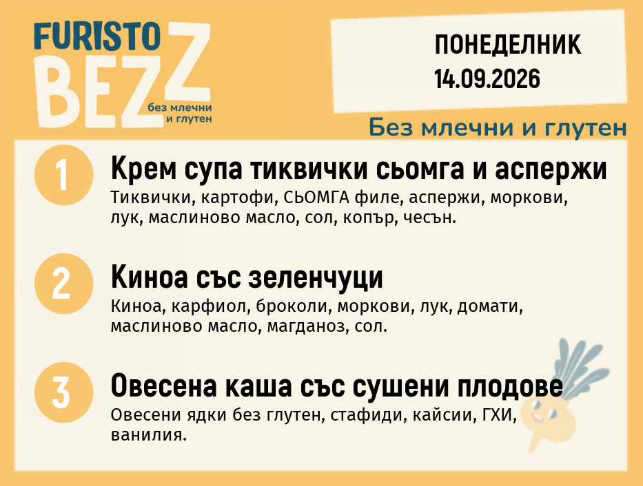 Меню без млечни и глутен 14.09 200гр.
