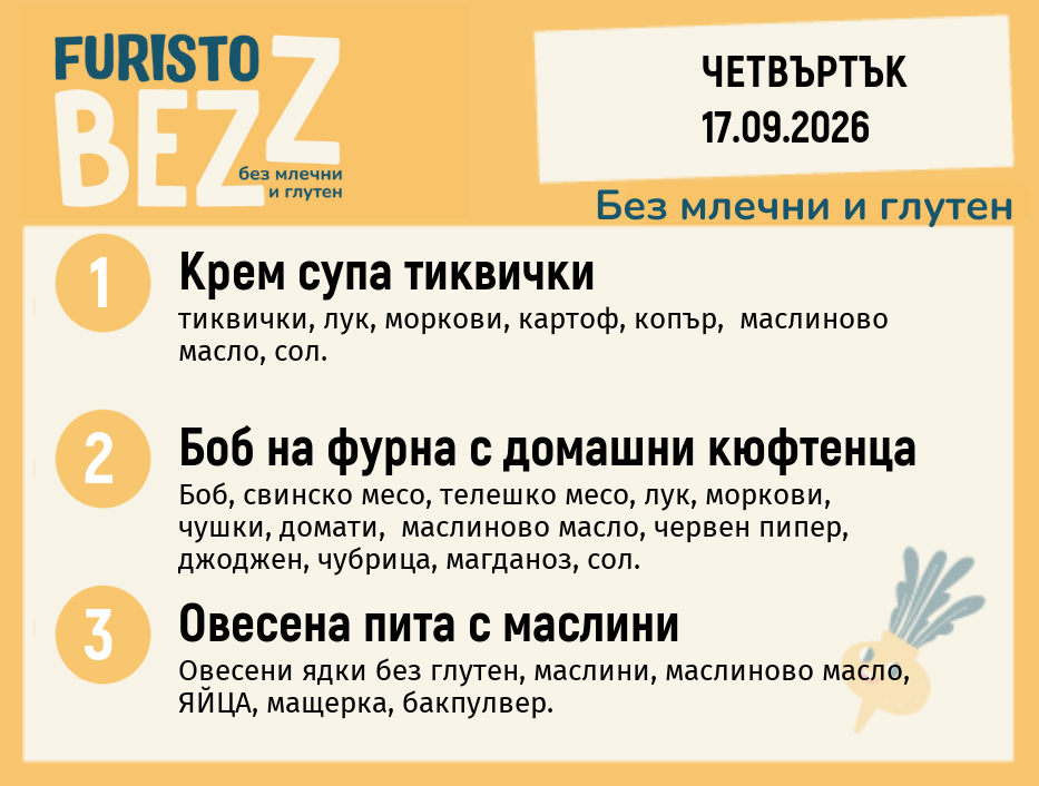 Меню без млечни и глутен 17.09 200гр.