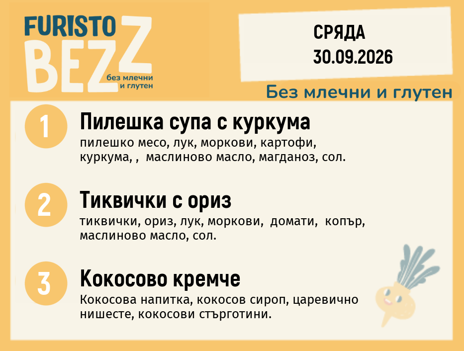 Меню без млечни и глутен 30.09 200гр.