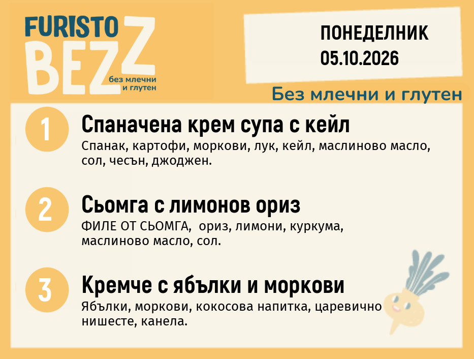Меню без млечни и глутен 05.10 200гр.