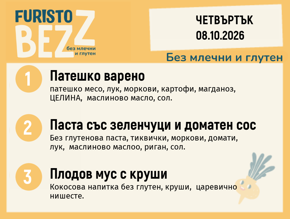 Меню без млечни и глутен 08.10 200гр.