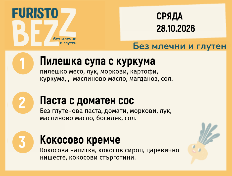 Меню без млечни и глутен 28.10 200гр.