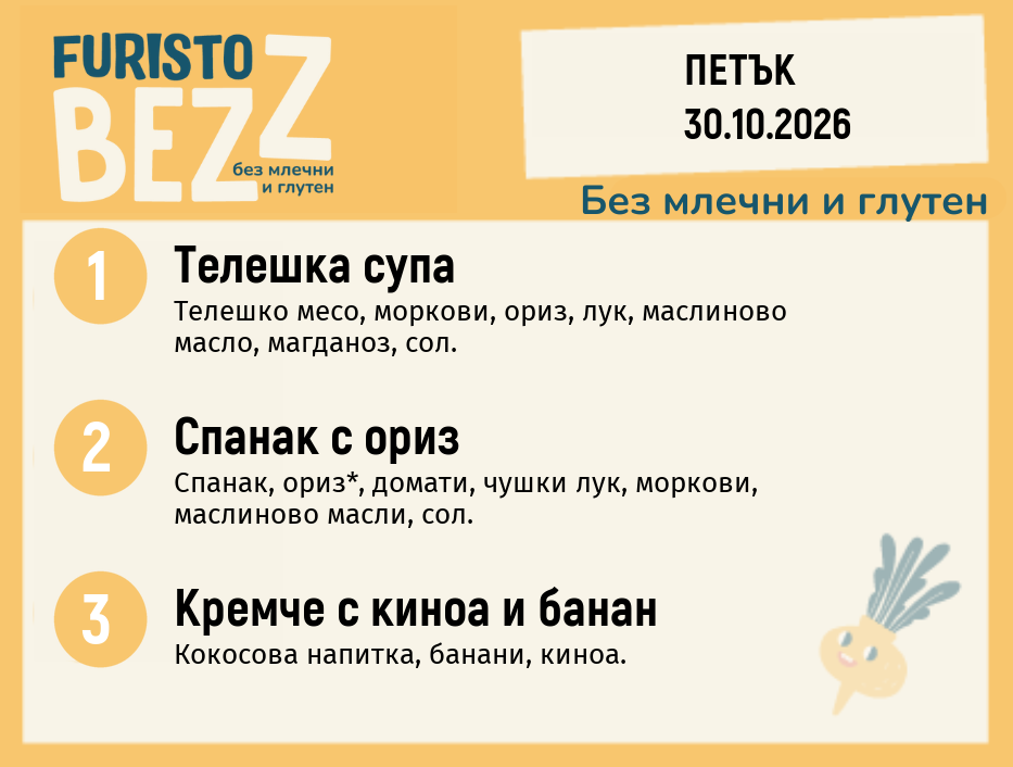 Меню без млечни и глутен 30.10 200гр.