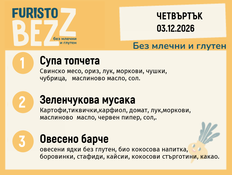 Меню без млечни и глутен 03.12 200гр.