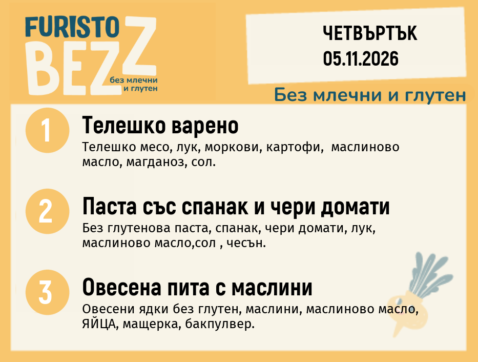 Меню без млечни и глутен 05.11 200гр.